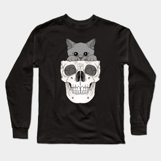 Grey Kitty & Skull Long Sleeve T-Shirt